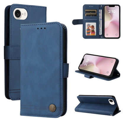 For iPhone 16e Skin Feel Life Tree Leather Phone Case(Blue) by bashfashion