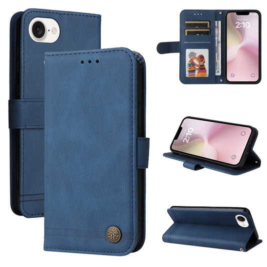 For iPhone 16e Skin Feel Life Tree Leather Phone Case(Blue) by bashfashion