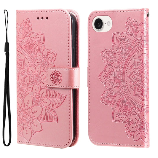 For iPhone 16e Seven-petal Flowers Embossing Leather Phone Case(Rose Gold) by bashfashion