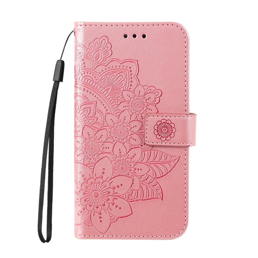 For iPhone 16e Seven-petal Flowers Embossing Leather Phone Case(Rose Gold) by bashfashion