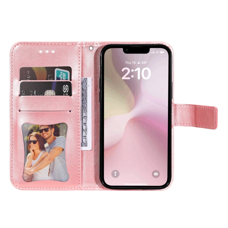 For iPhone 16e Seven-petal Flowers Embossing Leather Phone Case(Rose Gold) by bashfashion