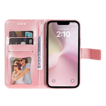 For iPhone 16e Seven-petal Flowers Embossing Leather Phone Case(Rose Gold) by bashfashion