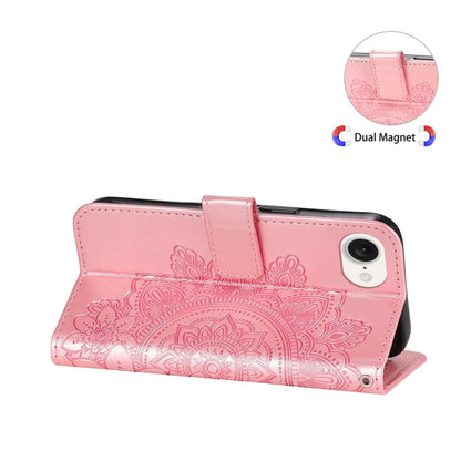 For iPhone 16e Seven-petal Flowers Embossing Leather Phone Case(Rose Gold) by bashfashion