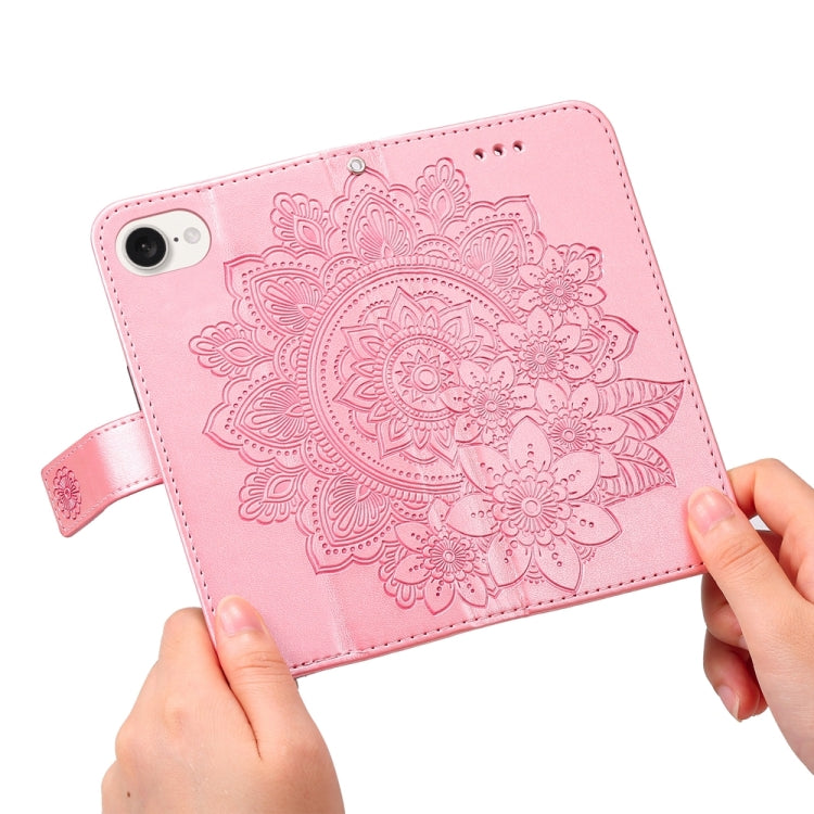 For iPhone 16e Seven-petal Flowers Embossing Leather Phone Case(Rose Gold) by bashfashion