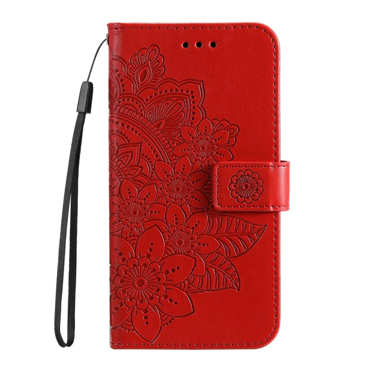 For iPhone 16e Seven-petal Flowers Embossing Leather Phone Case(Red) by bashfashion