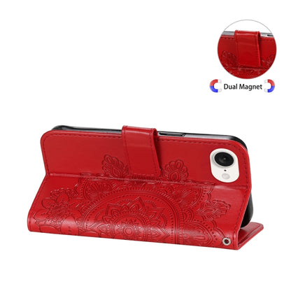 For iPhone 16e Seven-petal Flowers Embossing Leather Phone Case(Red) by bashfashion