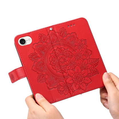 For iPhone 16e Seven-petal Flowers Embossing Leather Phone Case(Red) by bashfashion