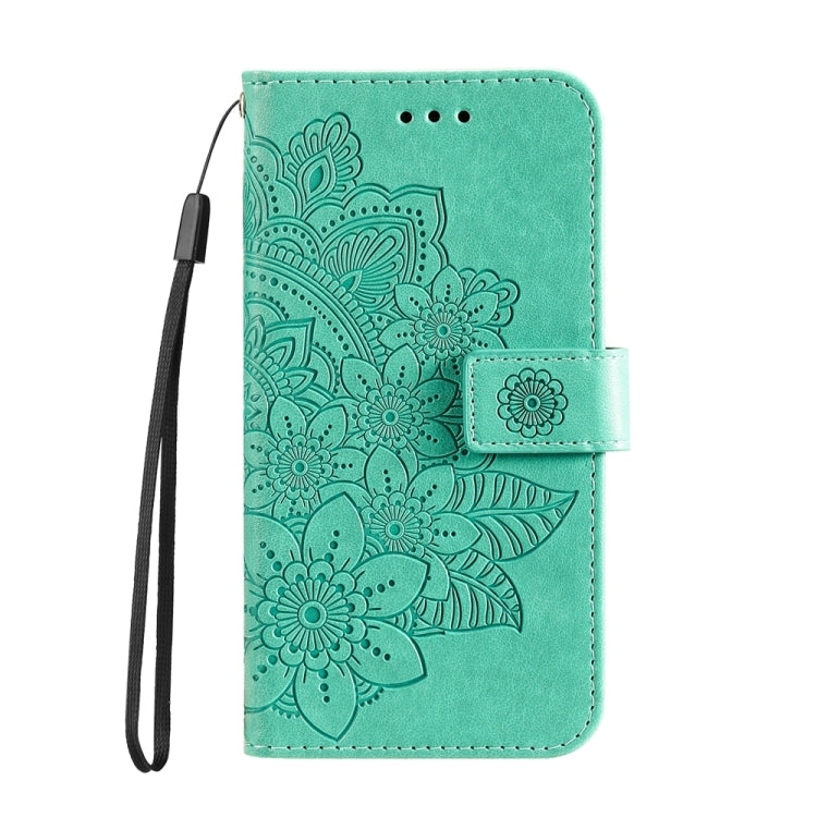 For iPhone 16e Seven-petal Flowers Embossing Leather Phone Case(Green) by bashfashion