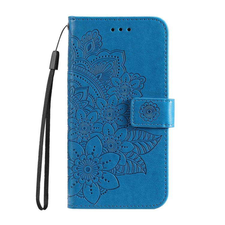 For iPhone 16e Seven-petal Flowers Embossing Leather Phone Case(Blue) by bashfashion