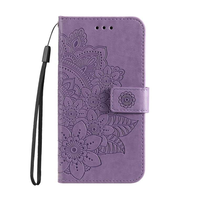 For iPhone 16e Seven-petal Flowers Embossing Leather Phone Case(Light Purple) by bashfashion