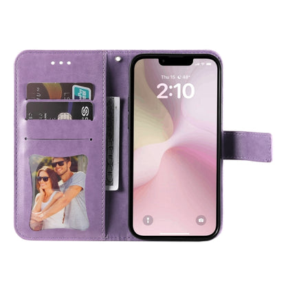For iPhone 16e Seven-petal Flowers Embossing Leather Phone Case(Light Purple) by bashfashion