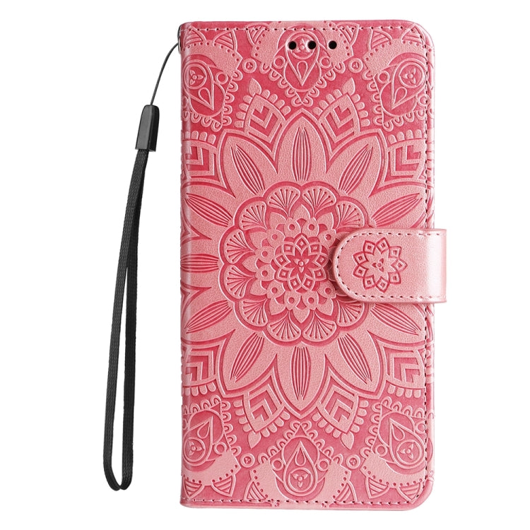 For iPhone 16e Embossed Sunflower Leather Phone Case(Pink) by bashfashion