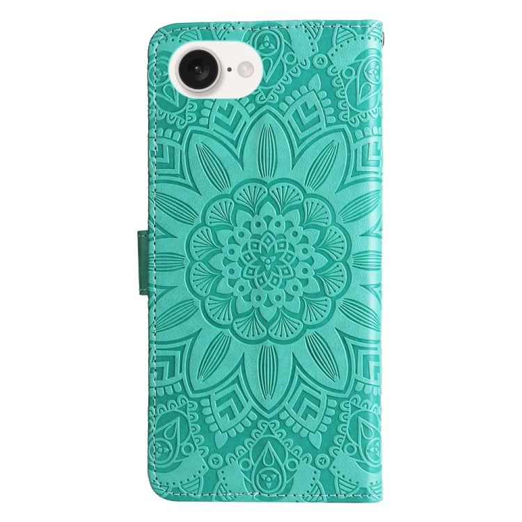 For iPhone 16e Embossed Sunflower Leather Phone Case(Green) by bashfashion