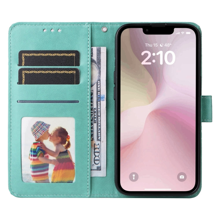 For iPhone 16e Embossed Sunflower Leather Phone Case(Green) by bashfashion