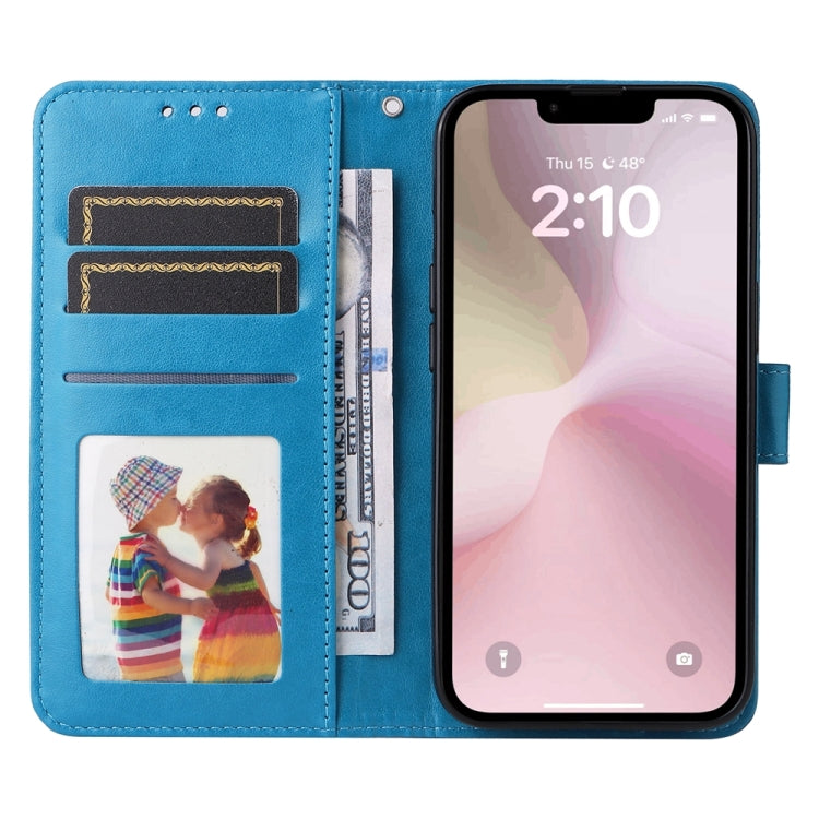 For iPhone 16e Embossed Sunflower Leather Phone Case(Blue) by bashfashion