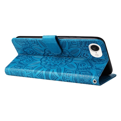 For iPhone 16e Embossed Sunflower Leather Phone Case(Blue) by bashfashion