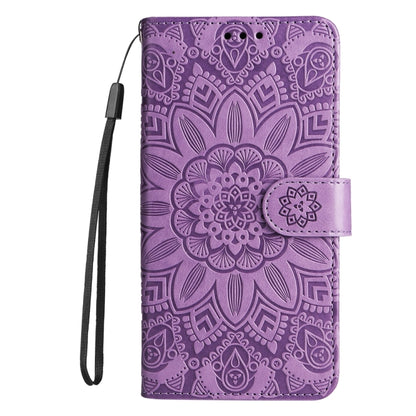 For iPhone 16e Embossed Sunflower Leather Phone Case(Purple) by bashfashion
