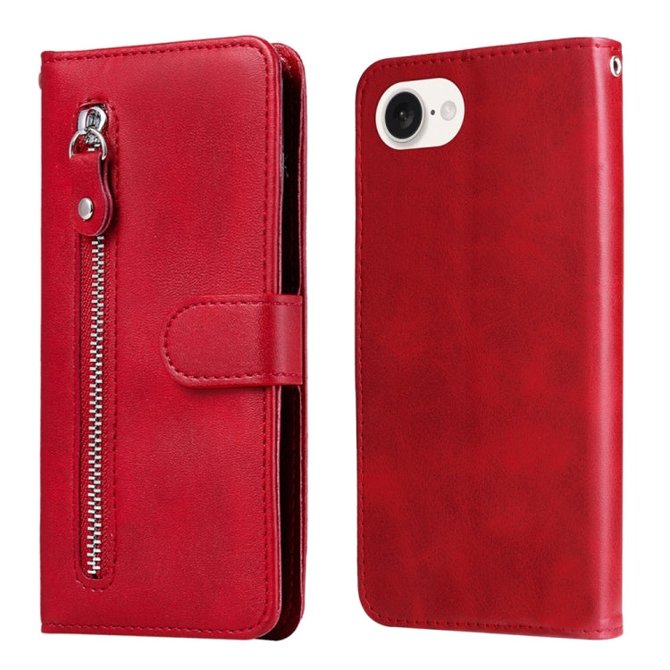 For iPhone 16e Fashion Calf Texture Zipper Leather Phone Case(Red) by bashfashion