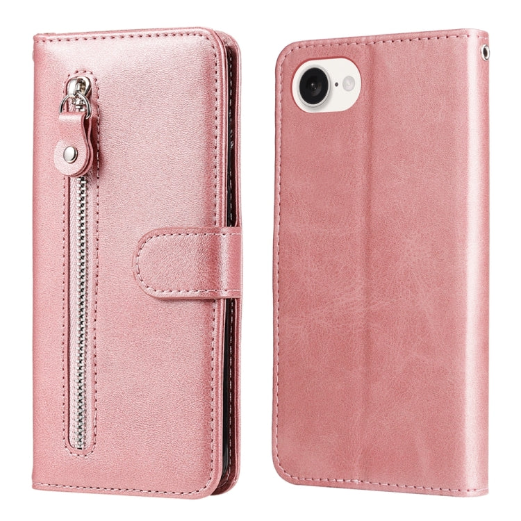For iPhone 16e Fashion Calf Texture Zipper Leather Phone Case(Rose Gold) by bashfashion