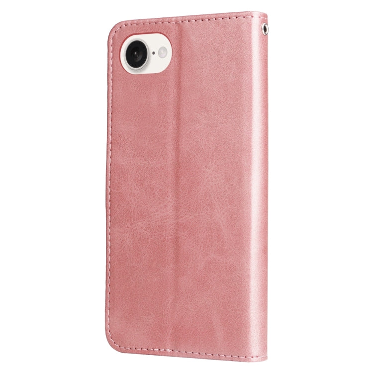 For iPhone 16e Fashion Calf Texture Zipper Leather Phone Case(Rose Gold) by bashfashion
