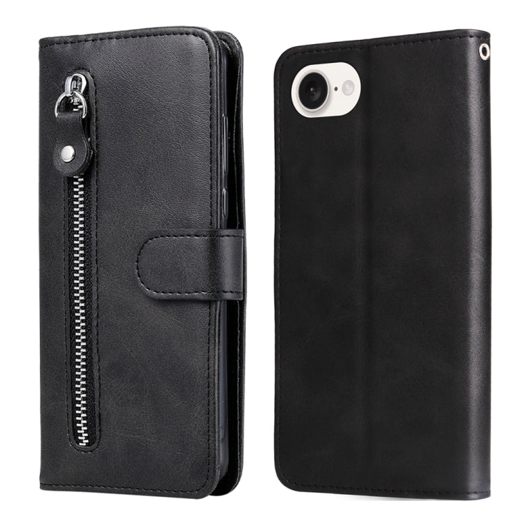 For iPhone 16e Fashion Calf Texture Zipper Leather Phone Case(Black) by bashfashion