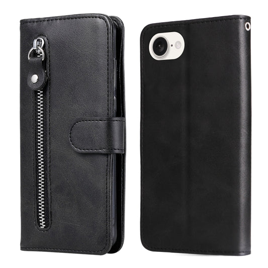 For iPhone 16e Fashion Calf Texture Zipper Leather Phone Case(Black) by bashfashion