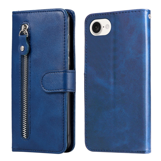 For iPhone 16e Fashion Calf Texture Zipper Leather Phone Case(Blue) by bashfashion
