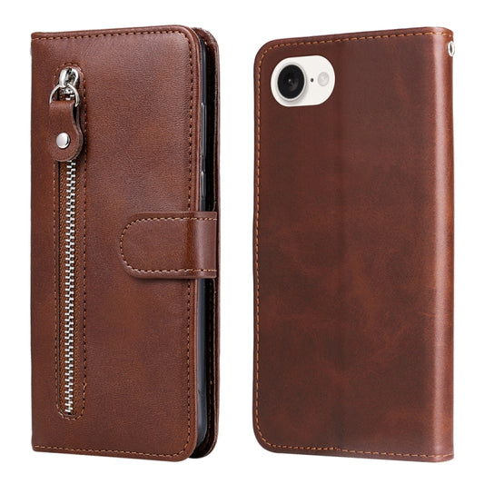 For iPhone 16e Fashion Calf Texture Zipper Leather Phone Case(Brown) by bashfashion