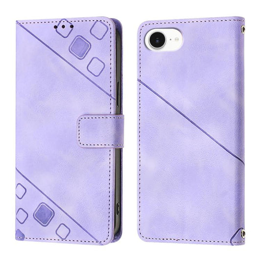 For iPhone SE 2024 Skin-feel Embossed Leather Phone Case(Light Purple) by bashfashion