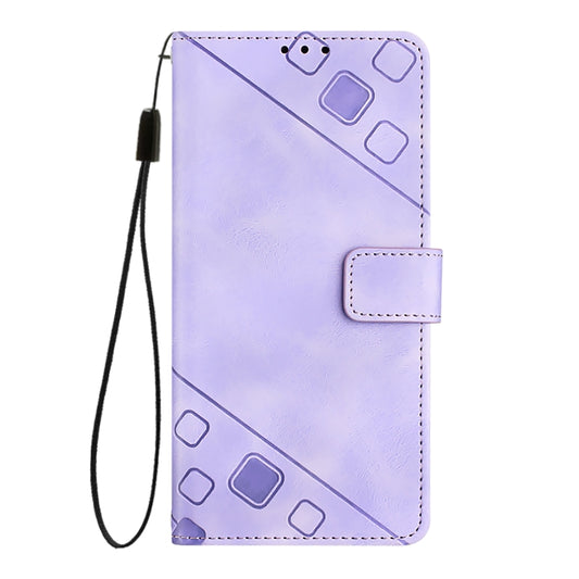 For iPhone SE 2024 Skin-feel Embossed Leather Phone Case(Light Purple) by bashfashion
