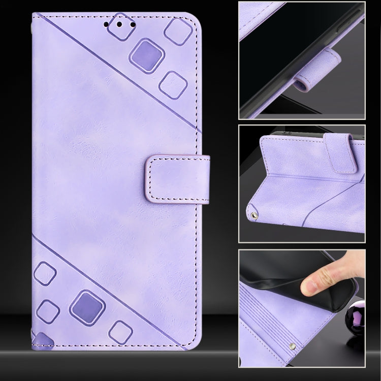 For iPhone SE 2024 Skin-feel Embossed Leather Phone Case(Light Purple) by bashfashion