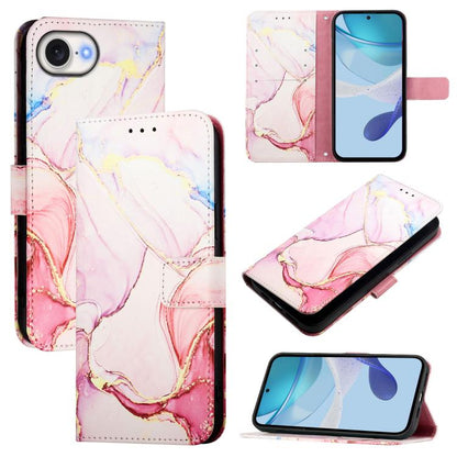 For iPhone 16e PT003 Marble Pattern Flip Leather Phone Case(Rose Gold) by bashfashion