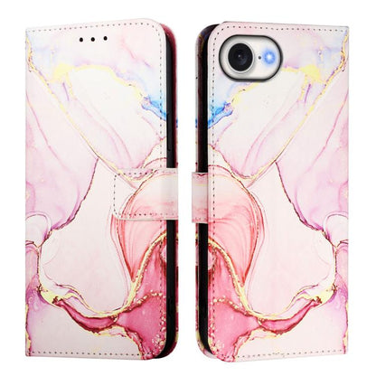 For iPhone 16e PT003 Marble Pattern Flip Leather Phone Case(Rose Gold) by bashfashion