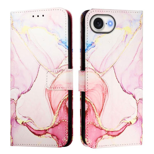 For iPhone 16e PT003 Marble Pattern Flip Leather Phone Case(Rose Gold) by bashfashion