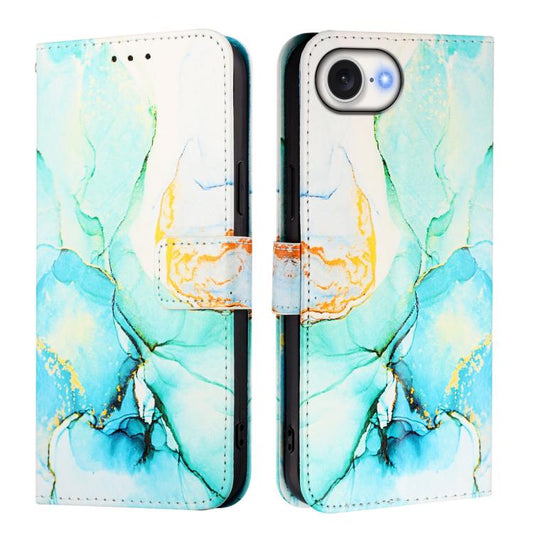 For iPhone 16e PT003 Marble Pattern Flip Leather Phone Case(Green) by bashfashion