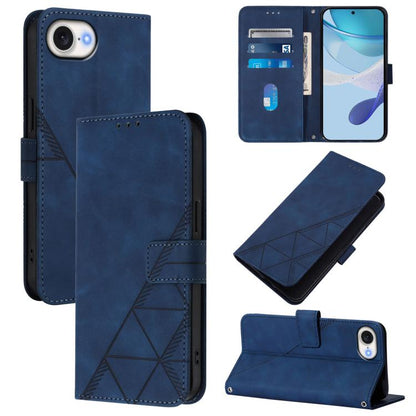 For iPhone 16e Crossbody 3D Embossed Flip Leather Phone Case(Blue) by bashfashion