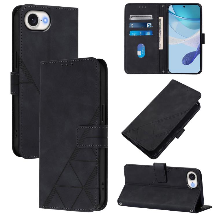 For iPhone 16e Crossbody 3D Embossed Flip Leather Phone Case(Black) by bashfashion