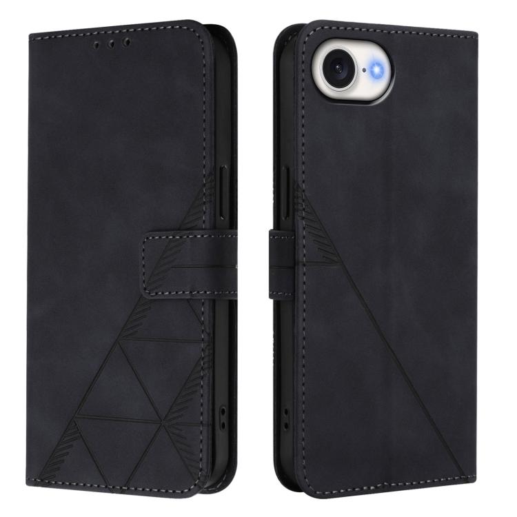 For iPhone 16e Crossbody 3D Embossed Flip Leather Phone Case(Black) by bashfashion
