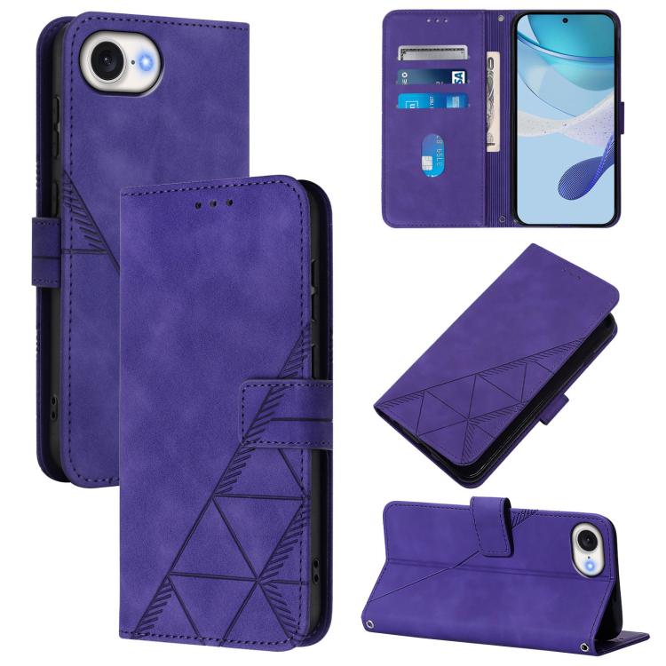 For iPhone 16e Crossbody 3D Embossed Flip Leather Phone Case(Purple) by bashfashion