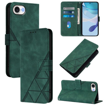 For iPhone 16e Crossbody 3D Embossed Flip Leather Phone Case(Dark Green) by bashfashion