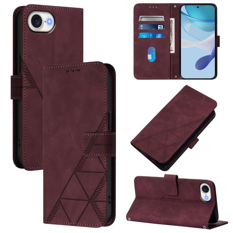 For iPhone 16e Crossbody 3D Embossed Flip Leather Phone Case(Wine Red) by bashfashion