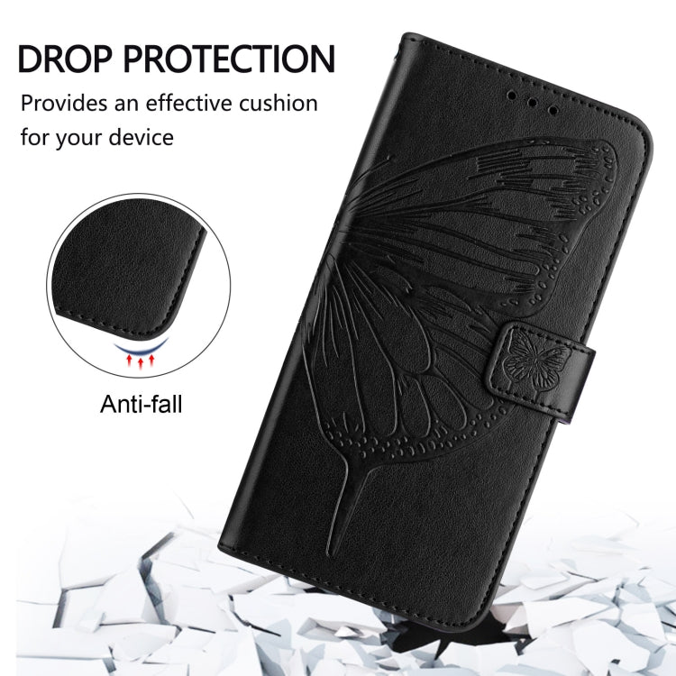For iPhone 16e Embossed Butterfly Leather Phone Case(Black) by bashfashion
