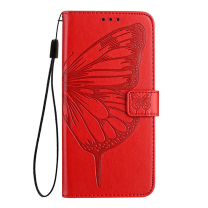 For iPhone 16e Embossed Butterfly Leather Phone Case(Red) by bashfashion