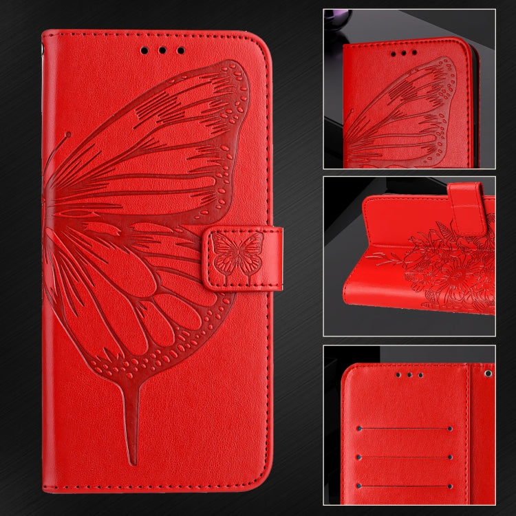 For iPhone 16e Embossed Butterfly Leather Phone Case(Red) by bashfashion
