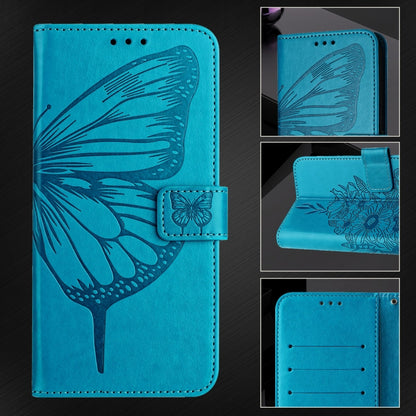 For iPhone 16e Embossed Butterfly Leather Phone Case(Blue) by bashfashion