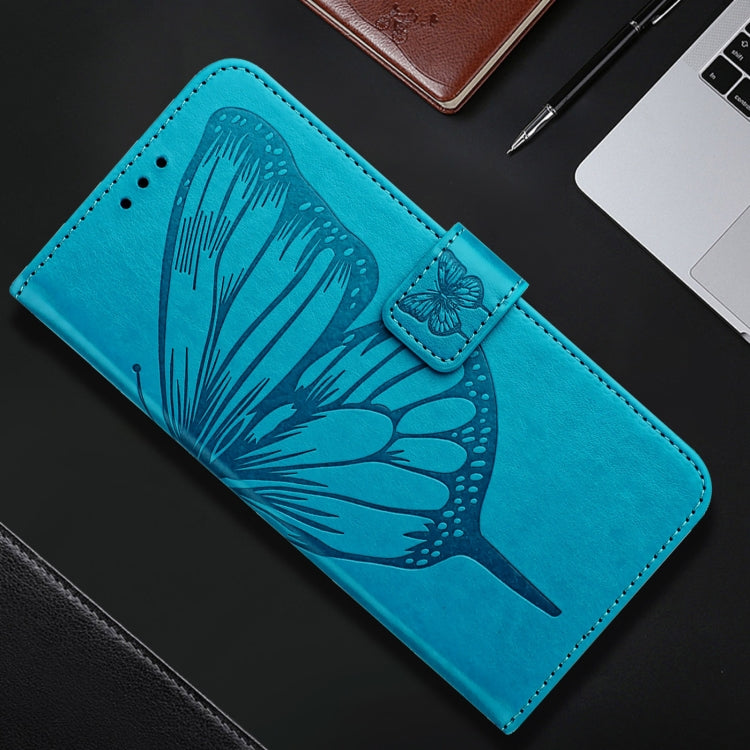 For iPhone 16e Embossed Butterfly Leather Phone Case(Blue) by bashfashion