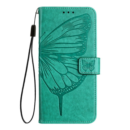 For iPhone 16e Embossed Butterfly Leather Phone Case(Green) by bashfashion