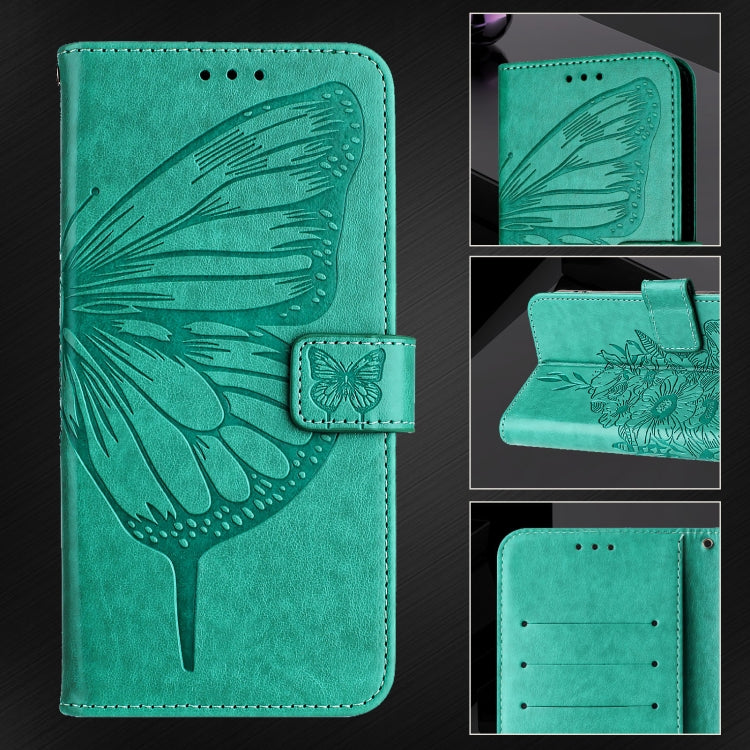 For iPhone 16e Embossed Butterfly Leather Phone Case(Green) by bashfashion