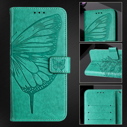 For iPhone 16e Embossed Butterfly Leather Phone Case(Green) by bashfashion