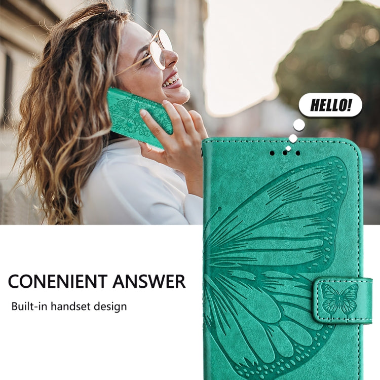 For iPhone 16e Embossed Butterfly Leather Phone Case(Green) by bashfashion